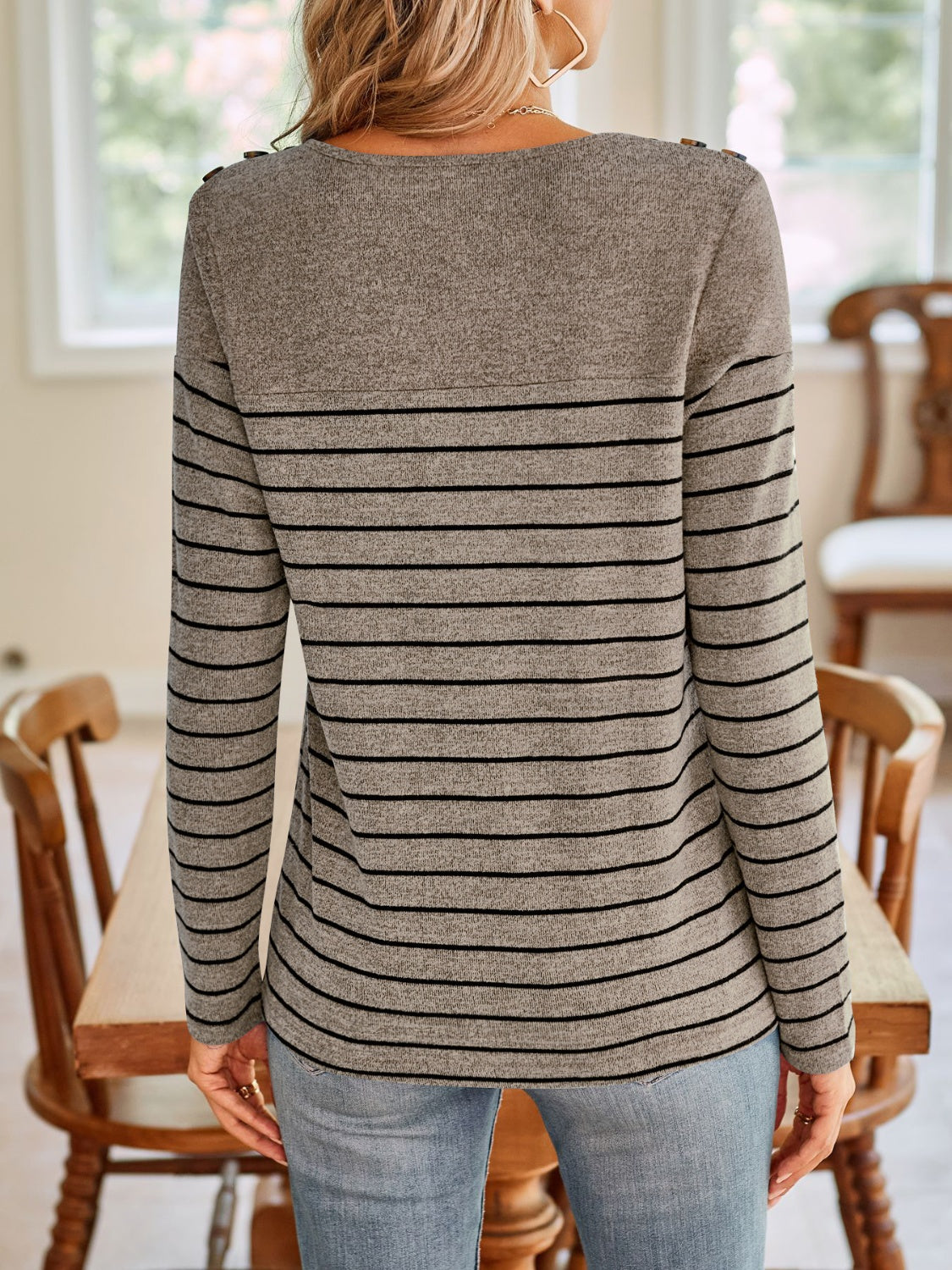 Striped Round Neck Long Sleeve T-Shirt