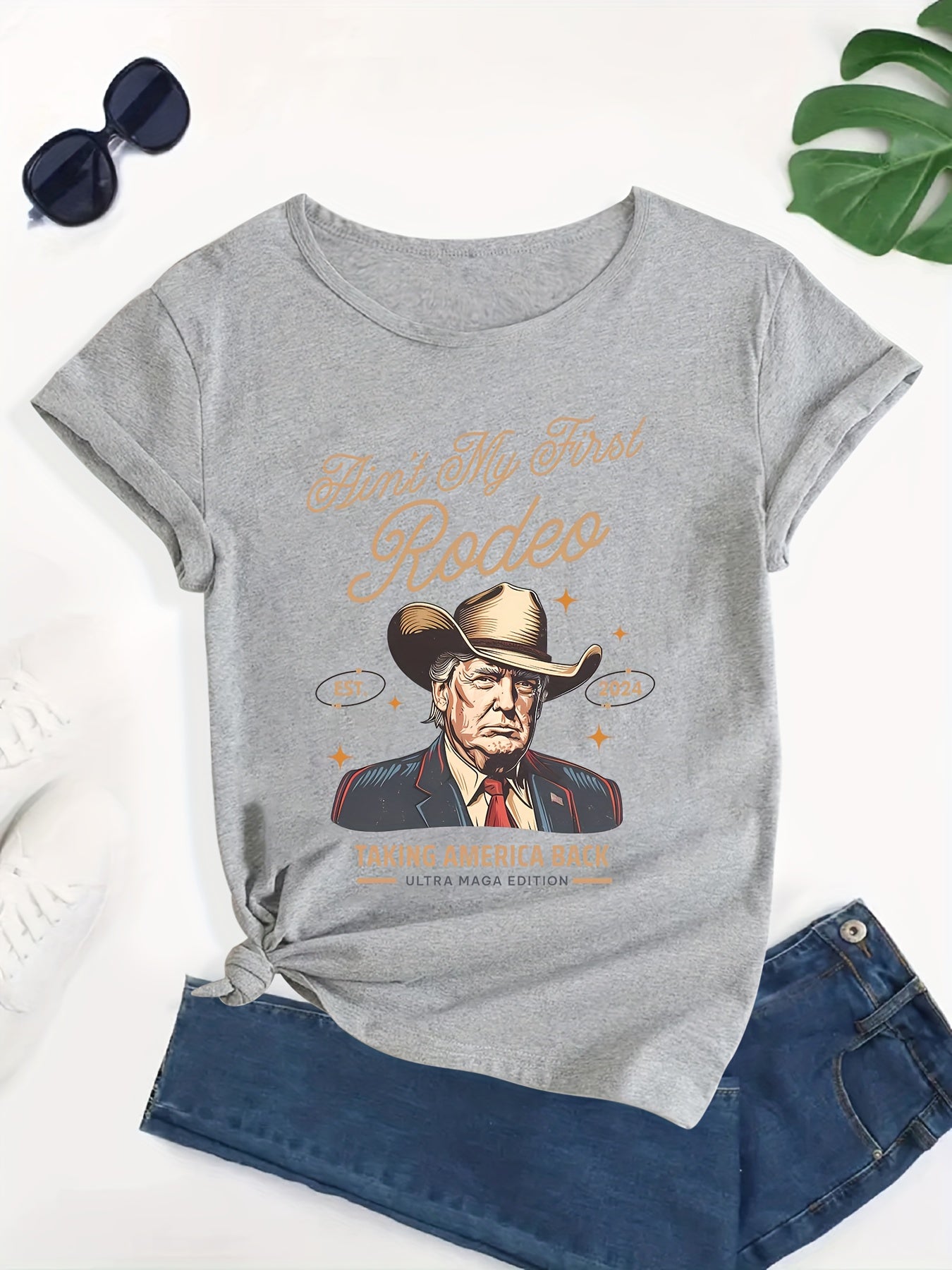 Women's Sports Short Sleeve T-Shirt, Comfortable And Stylish, For Sports And Daily Life, Trump Theme Style Pattern