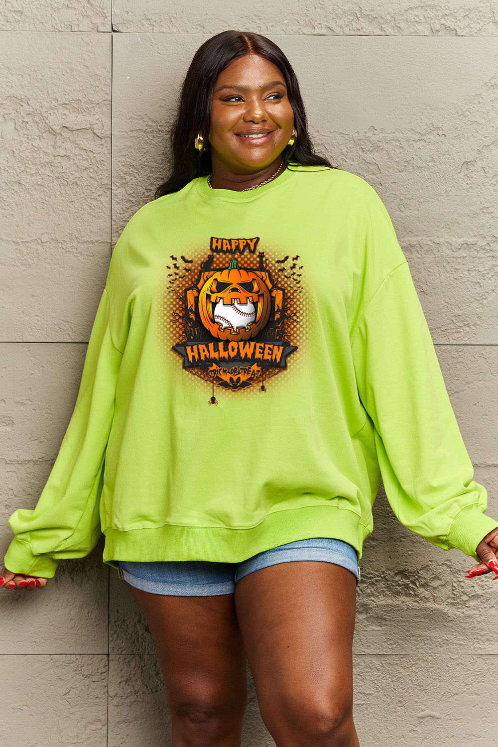 Simply Love Full Size HAPPY HALLOWEEN Graphic Sweatshirt