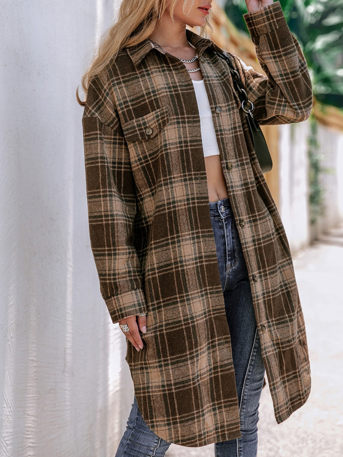 Plaid Button Up Long Sleeve Shacket