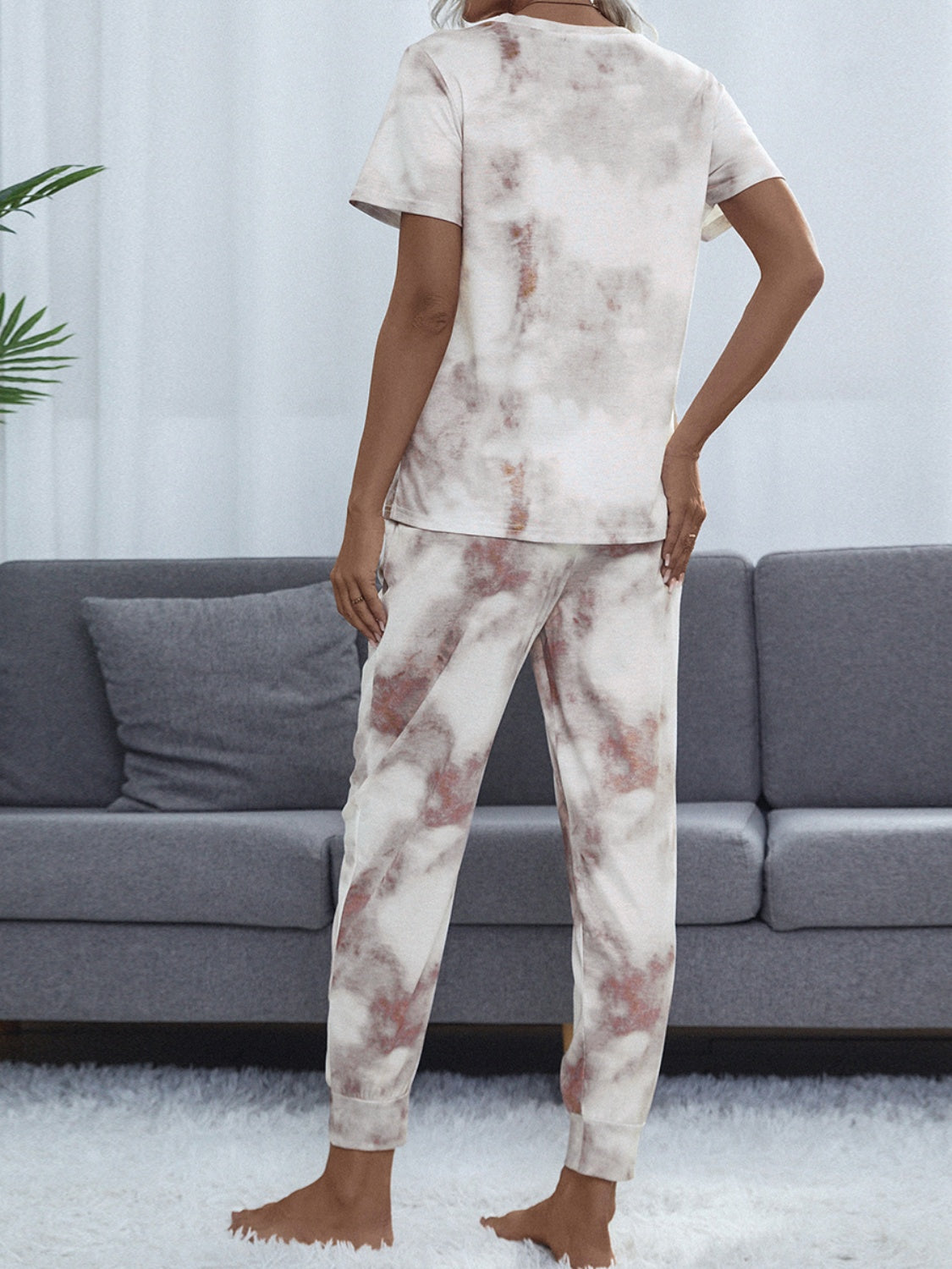 Tie-Dye Round Neck Short Sleeve Top and Pants Lounge Set