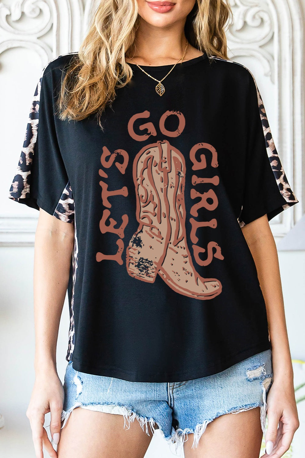 LET'S GO GIRLS Round Neck Short Sleeve T-Shirt