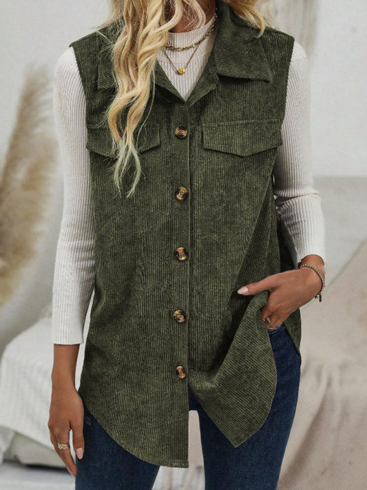 Button Up Collared Neck Vest Coat