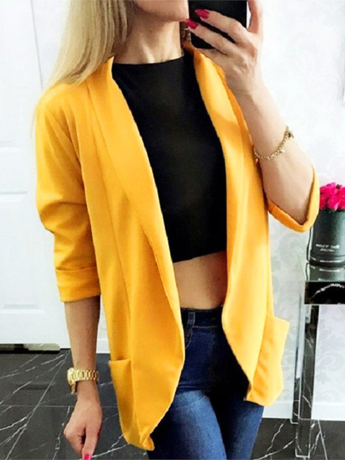 Collared Neck Long Sleeve Blazer