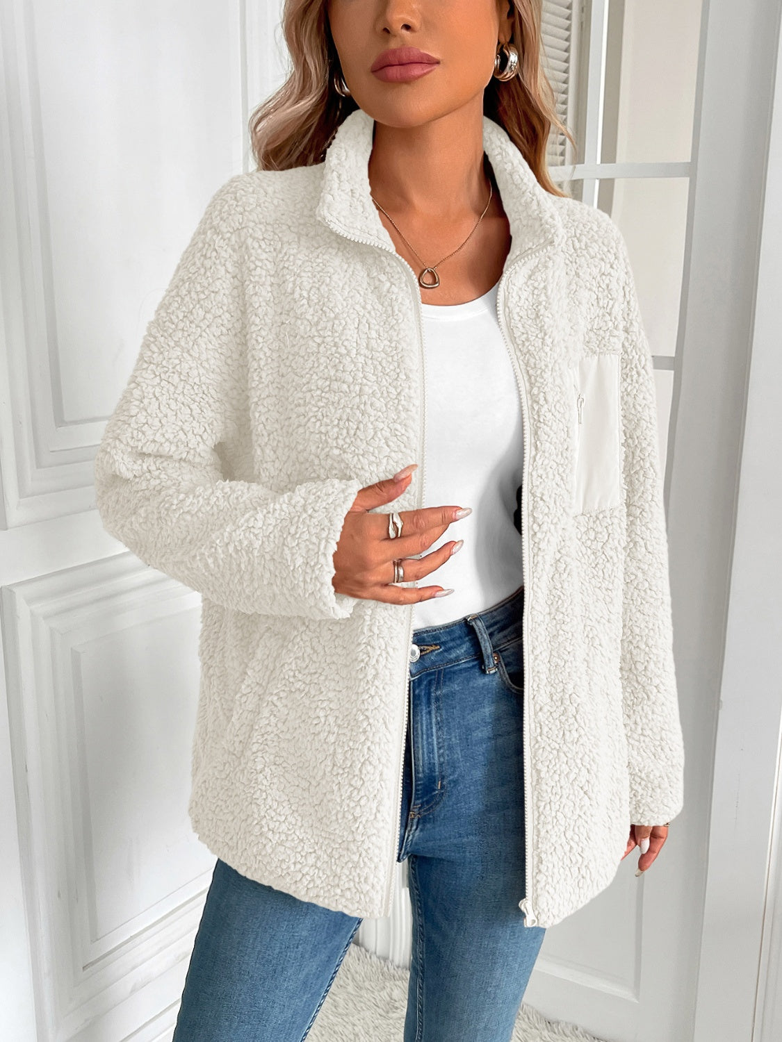 Ivy Lane Zip Up Long Sleeve Fuzzy Jacket