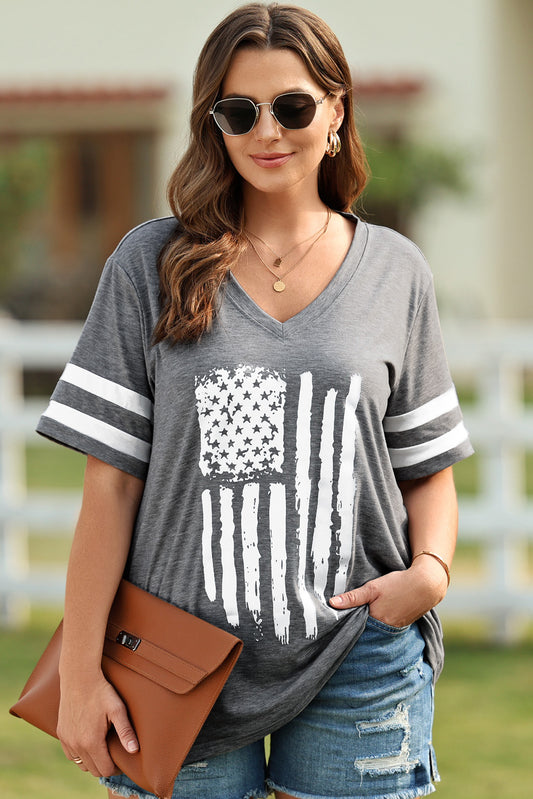 Plus Size US Flag Graphic V-Neck Tee