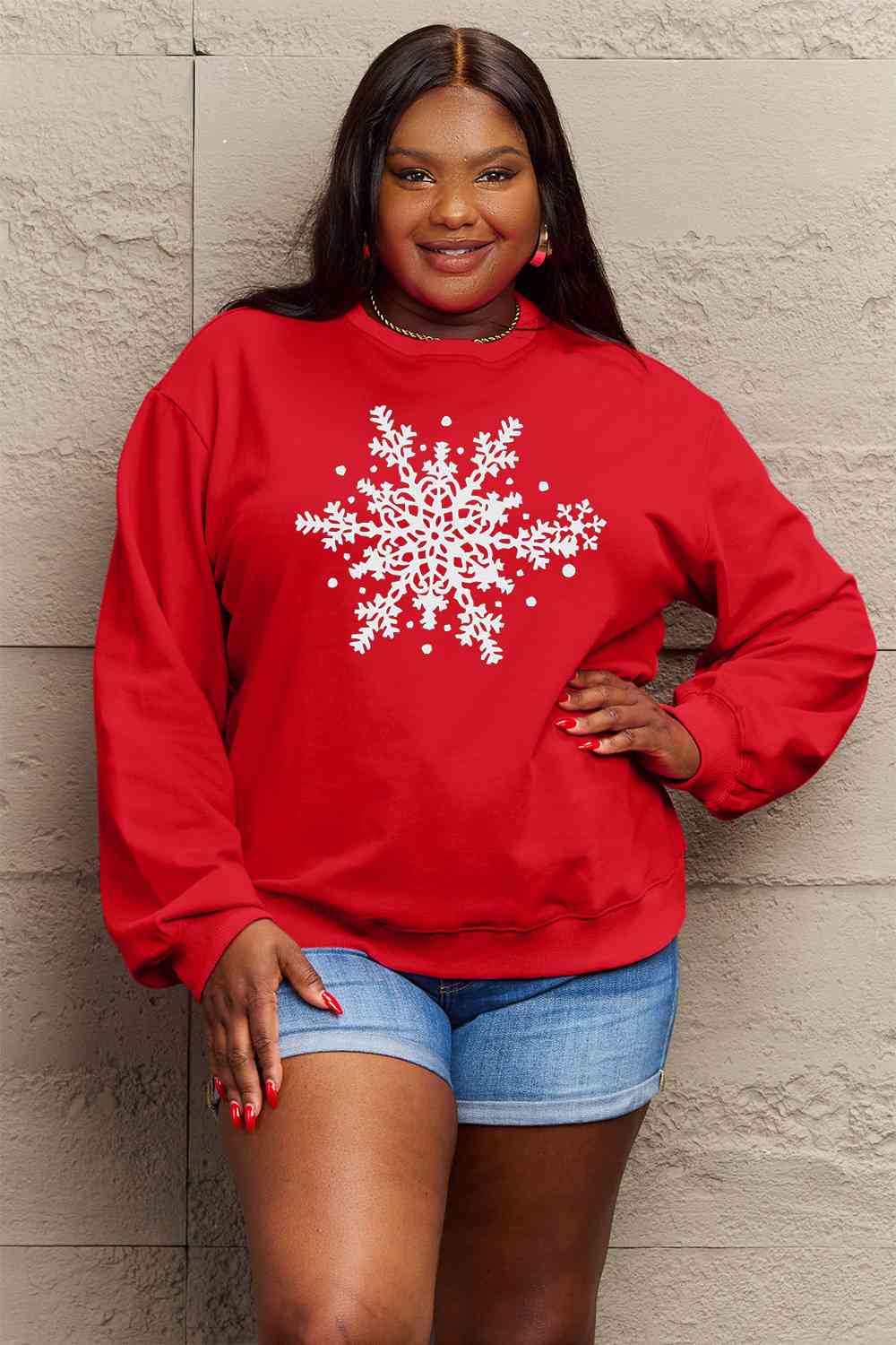 Simply Love Full Size Snowflake Graphic Sweatshirt