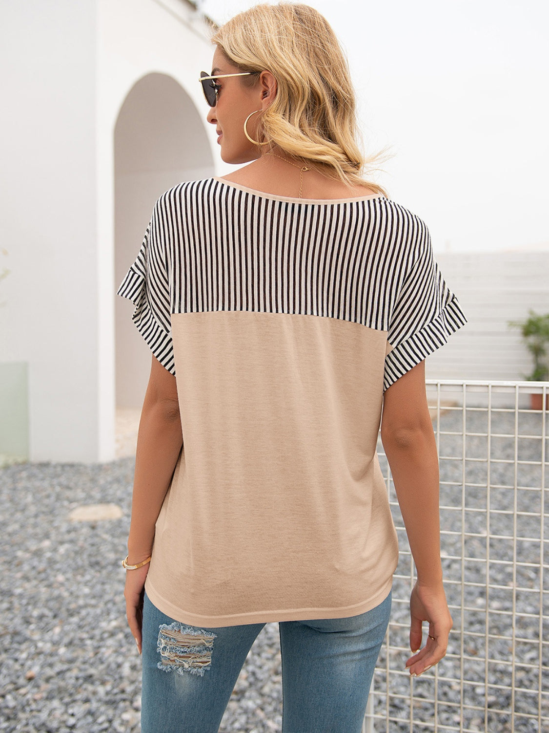 Striped V-Neck Short Sleeve T-Shirt