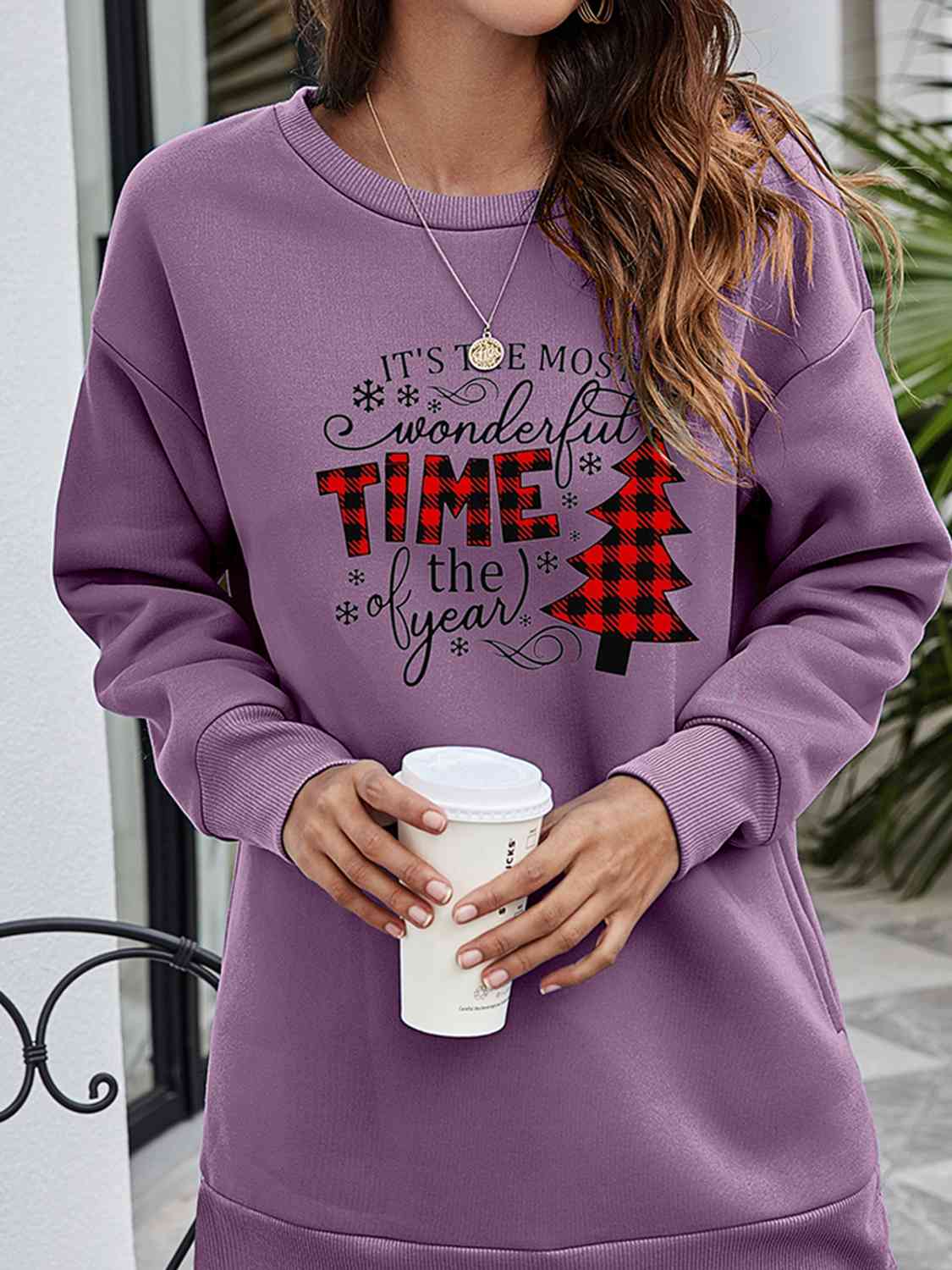 Christmas Tree Graphic Drop Shoulder Sweatshirt