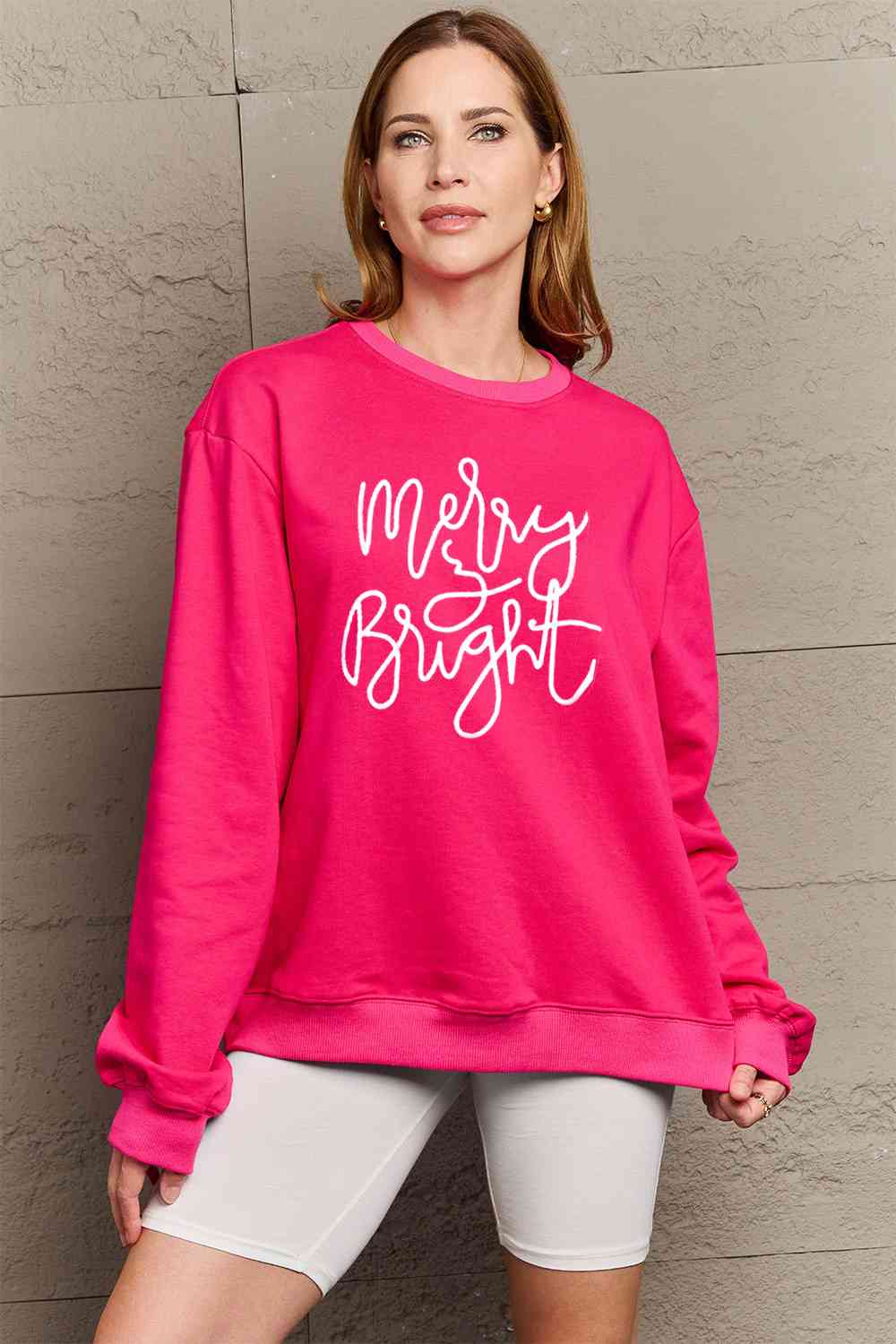 Simply Love Full Size MERRY AND BRIGHT Graphic Sweatshirt